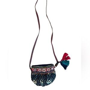 Anthropologie Navy and Pink Patterned Crossbody Bag